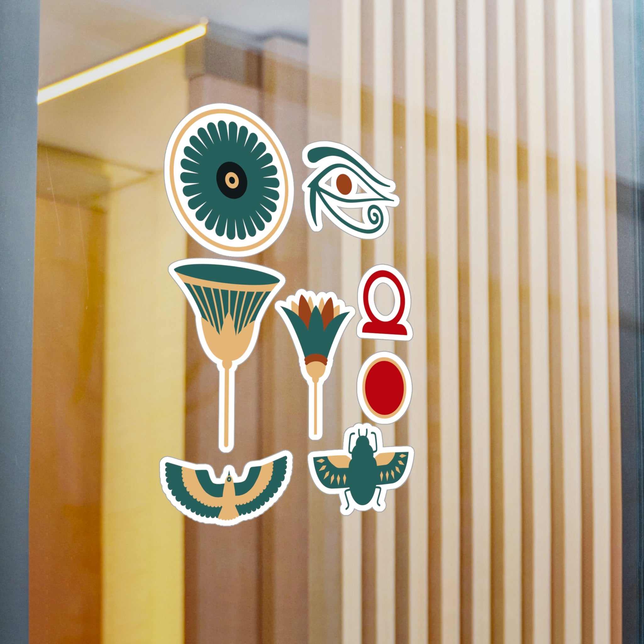 Egyptian Symbols Vinyl Decal Pack — Eye of Horus, Lotus, Eagle, Scarab &amp; Cartouche (8-Pack)