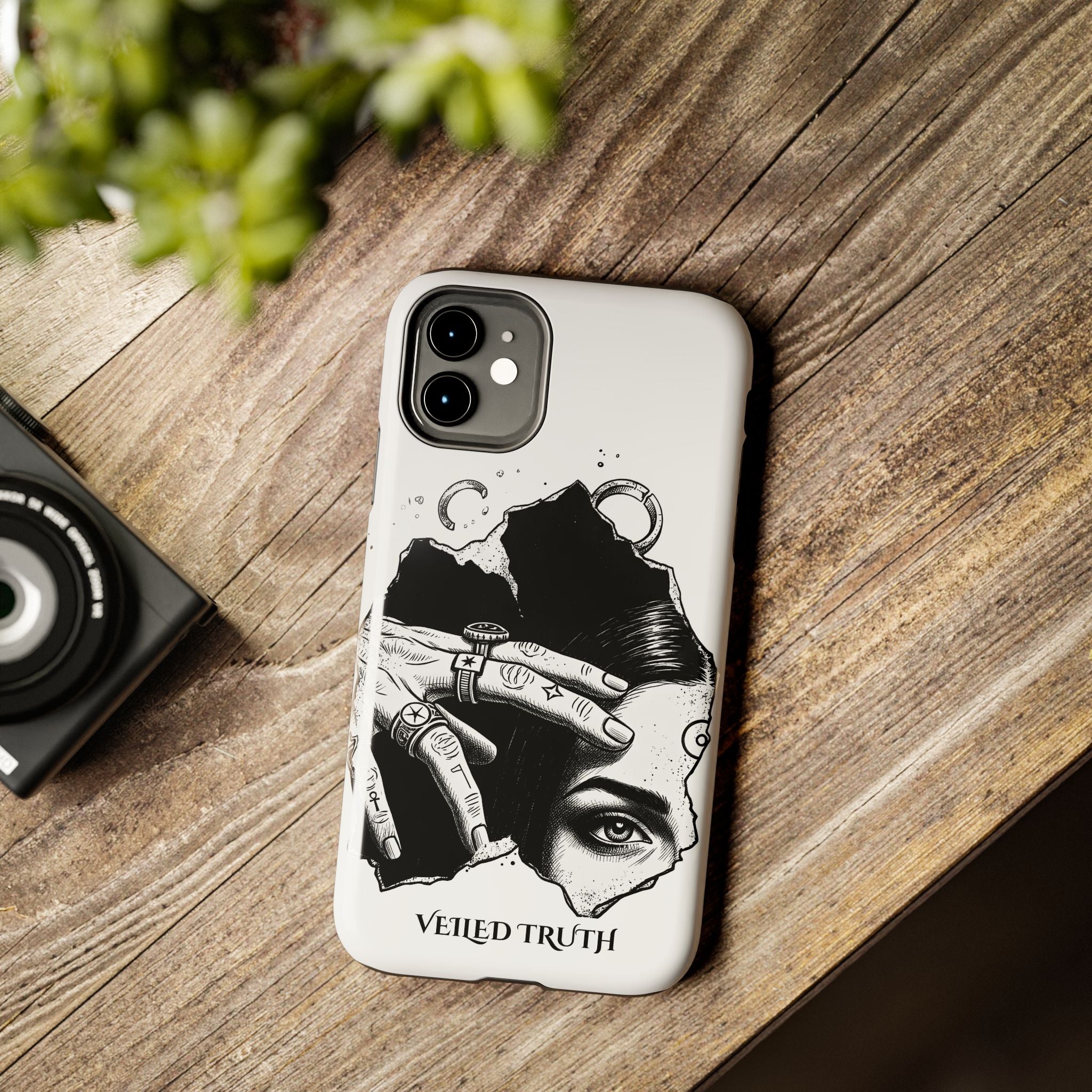 Tough Phone Case — Veiled Truth Black &amp; White Mystic Illustration