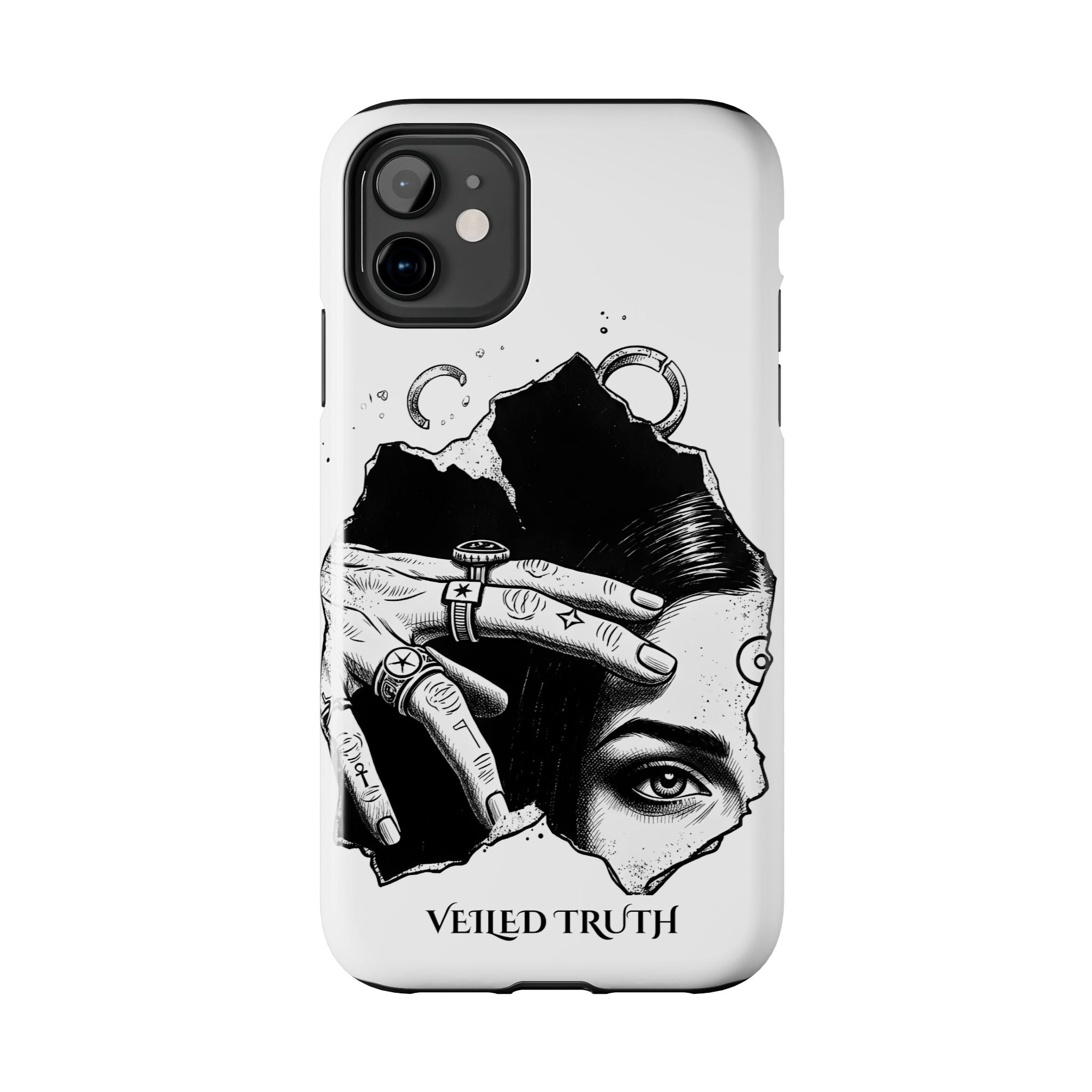 Tough Phone Case — Veiled Truth Black &amp; White Mystic Illustration