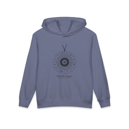 The SAGA Compass with a Spell Youth Hoodie — Geometric Anubis Design "You Are The Spell"