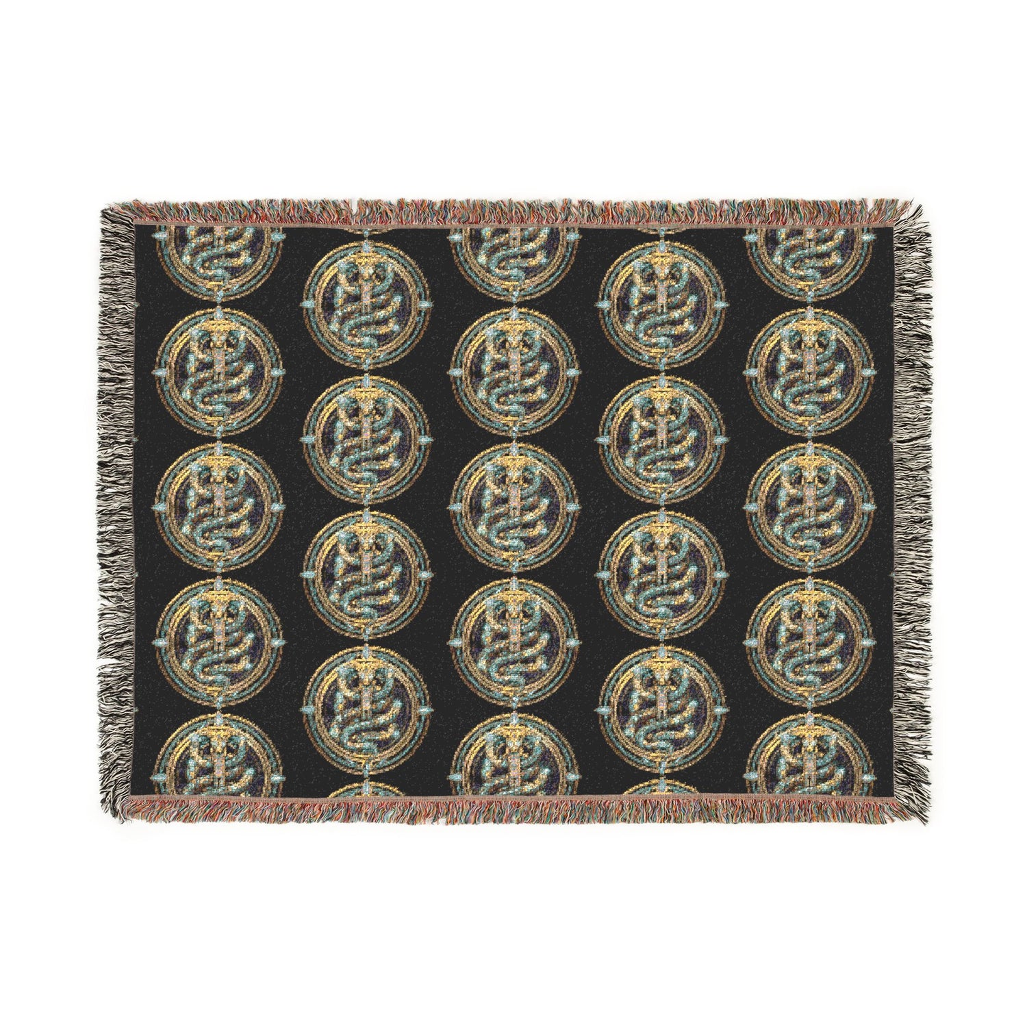 The Serpent Geometric Woven Throw Blanket — Mosaic Circle Pattern, Cozy Living Room &amp; Bedroom Décor