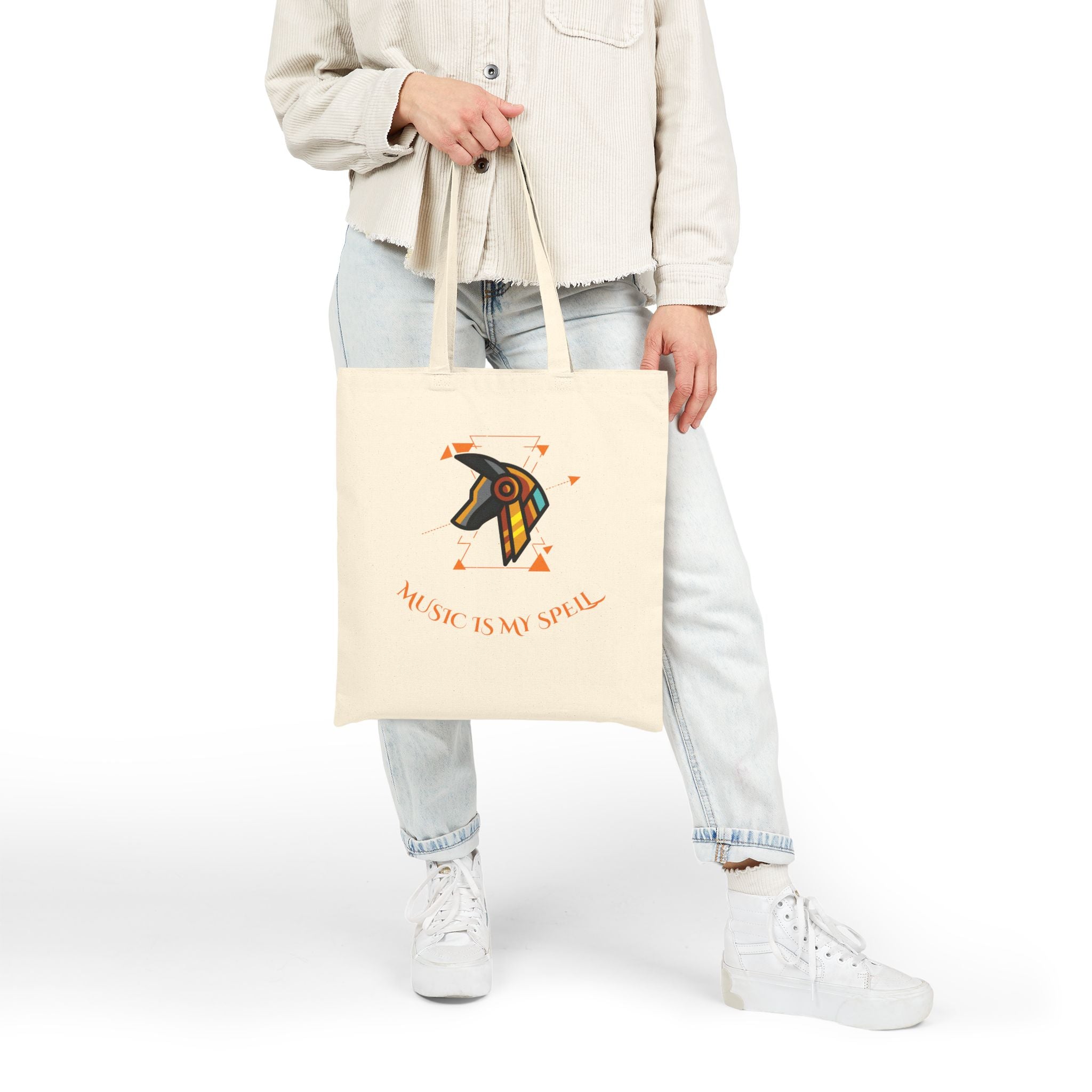 Canvas Tote Bag — Geometric Musical Horse &amp; Intricate Mandala Horse Art