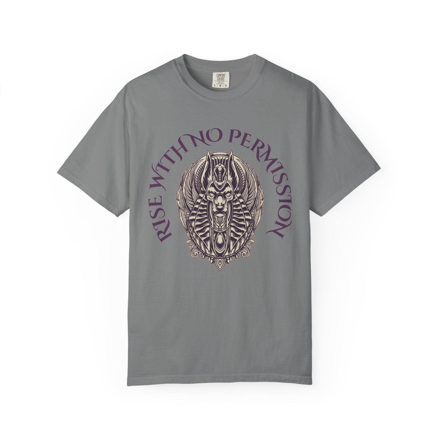 Rise With No Permission T-Shirt — Anubis Helmet Graphic Tee (“Your Song Is Your Spell”)