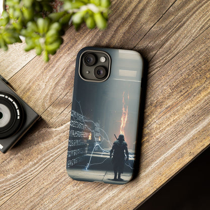 Phone Case - Cybermage Silhouette with Lightning Spell