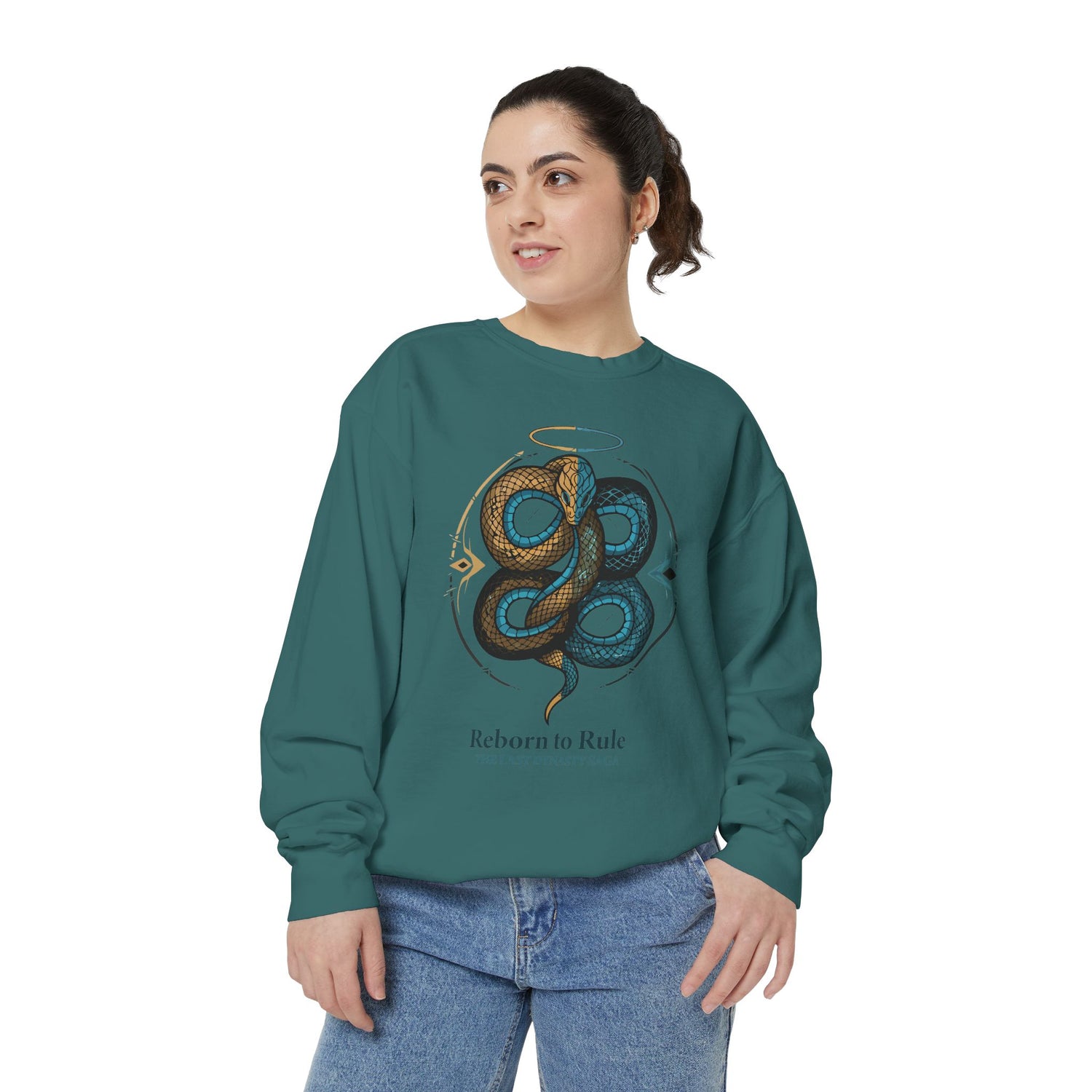 Snake Emblem Sweatshirt — "Reborn to Rule" Graphic Crewneck