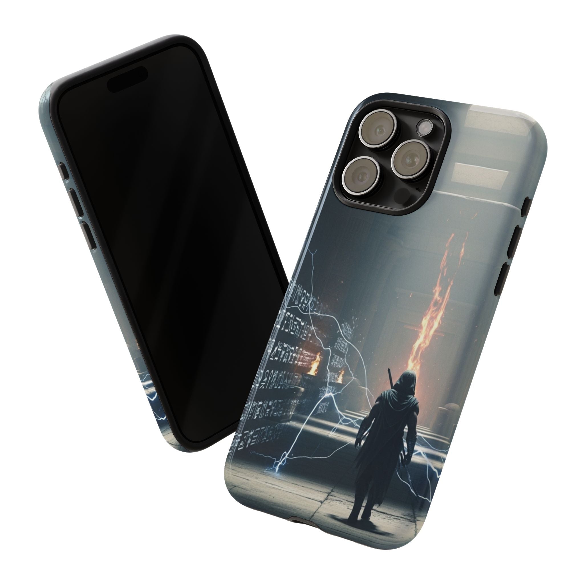 Phone Case - Cybermage Silhouette with Lightning Spell
