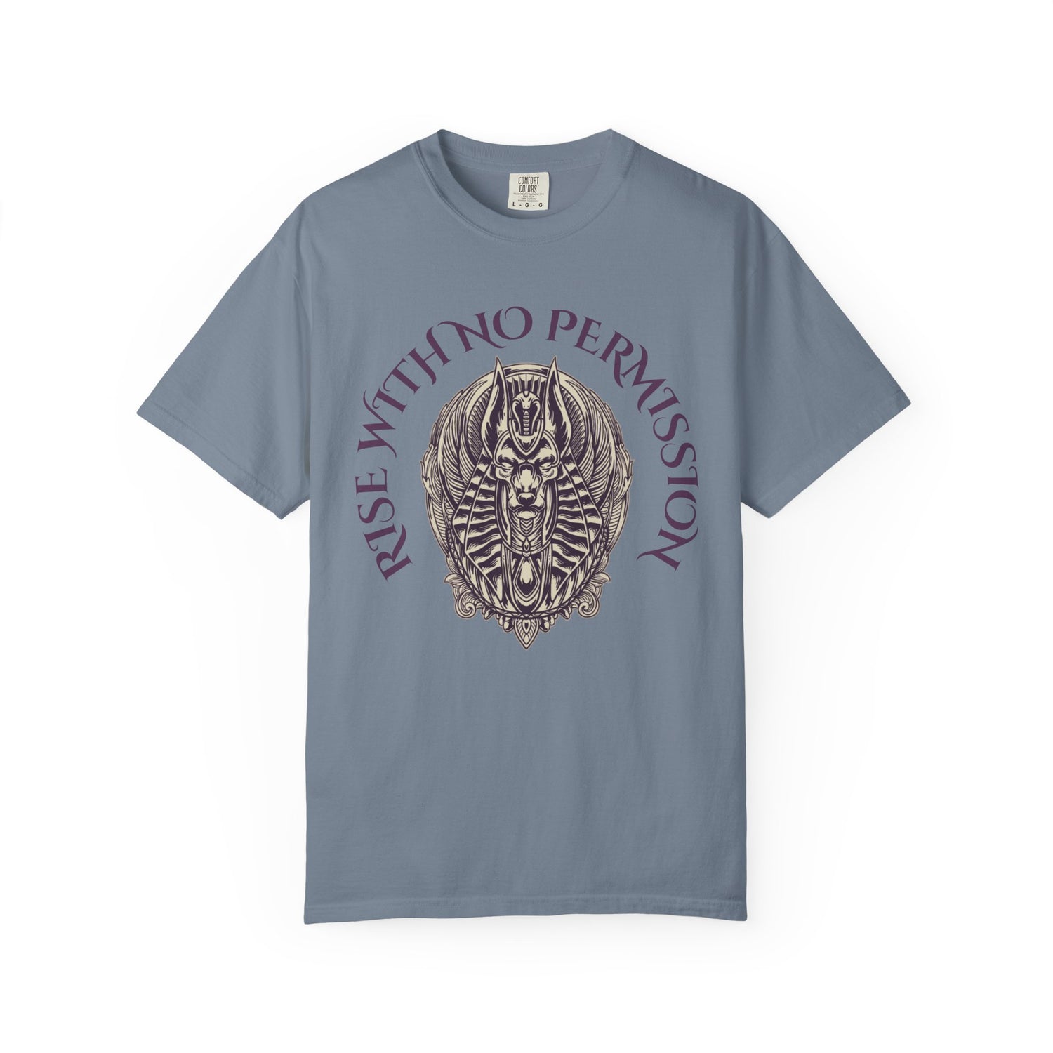 Rise With No Permission T-Shirt — Anubis Helmet Graphic Tee (“Your Song Is Your Spell”)
