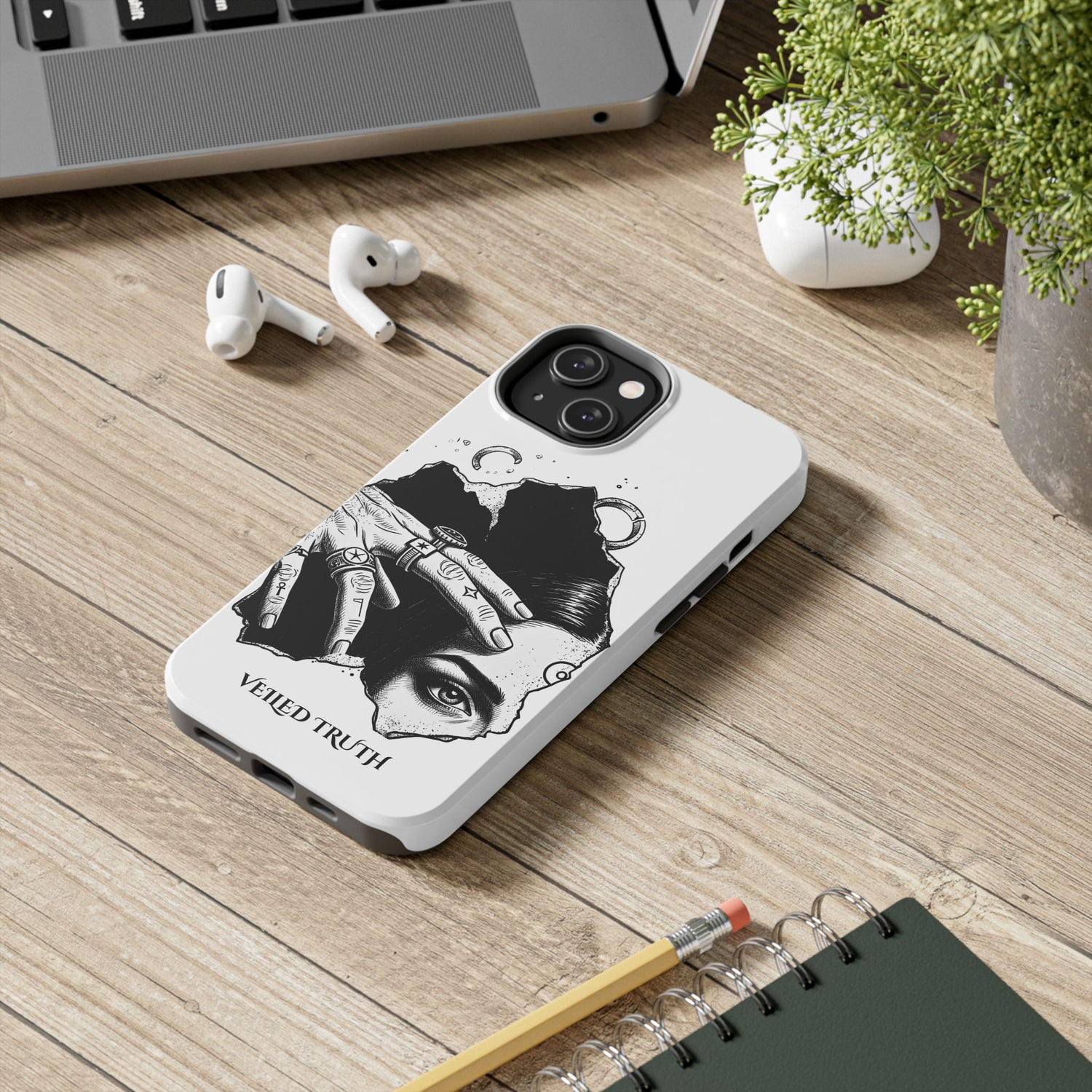 Tough Phone Case — Veiled Truth Black &amp; White Mystic Illustration