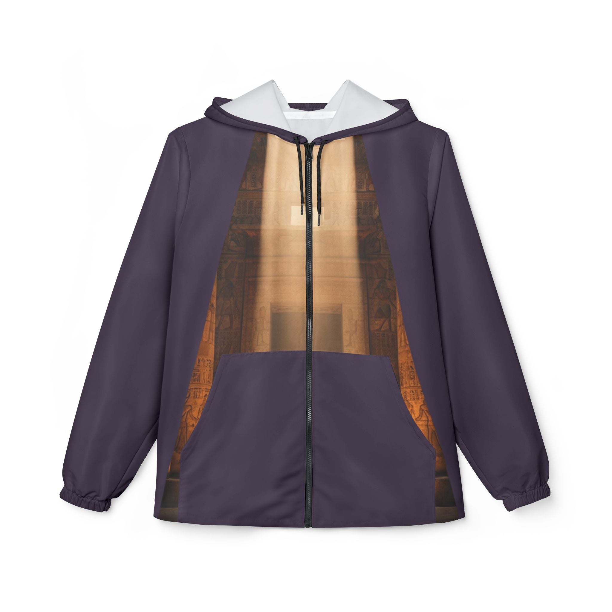 The Saga Temple Midnight Cat Windbreaker Jacket — Abstract Tribal Moon Design