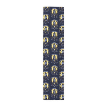Art Nouveau Moon &amp; Owl Table Runner — Night Sky Decorative Linen