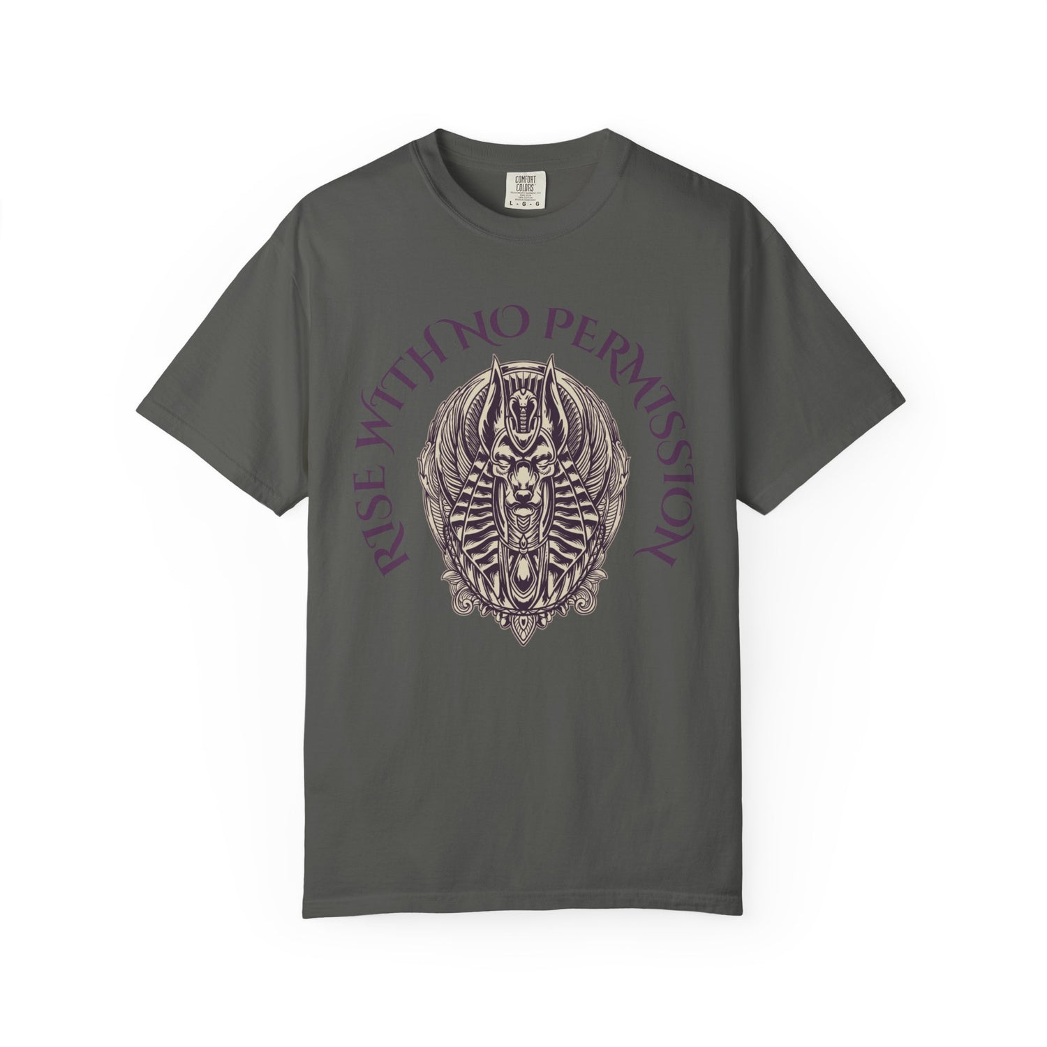 Rise With No Permission T-Shirt — Anubis Helmet Graphic Tee (“Your Song Is Your Spell”)