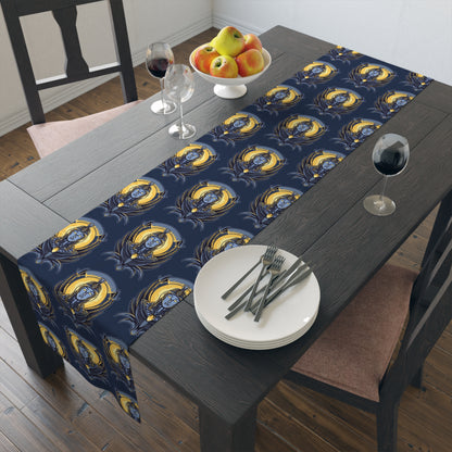 Art Nouveau Moon &amp; Owl Table Runner — Night Sky Decorative Linen