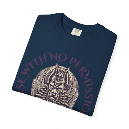 Rise With No Permission T-Shirt — Anubis Helmet Graphic Tee (“Your Song Is Your Spell”)