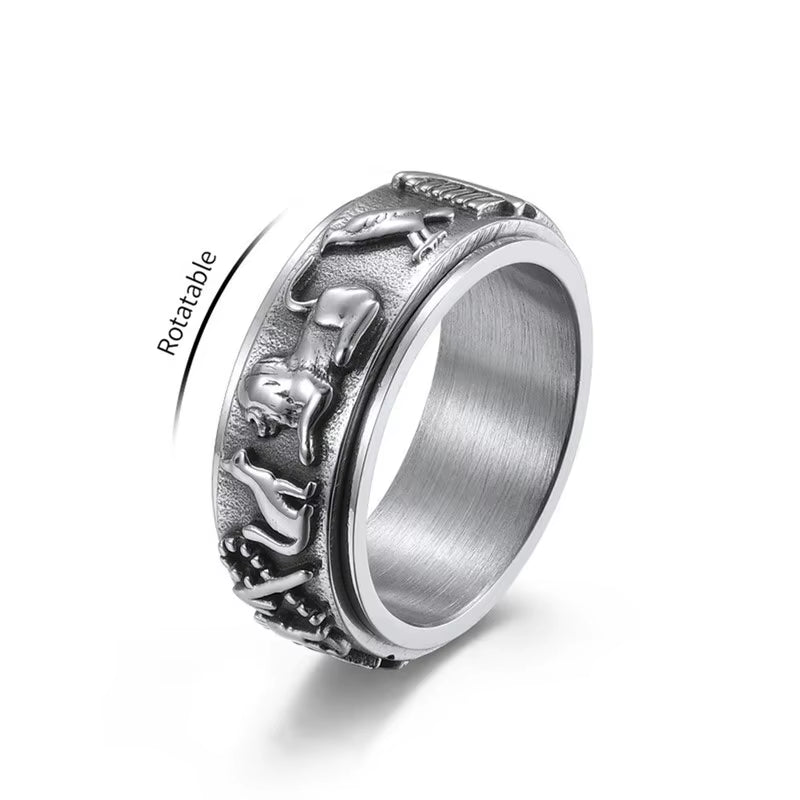 The Sigil Band – 8mm Vintage Stainless Steel Egyptian Symbol Spinner Ring  Unisex | Sizes 6–12