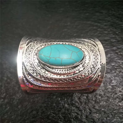 Ornate Stone Cuff Bracelet Vintage Bohemian Statement Piece