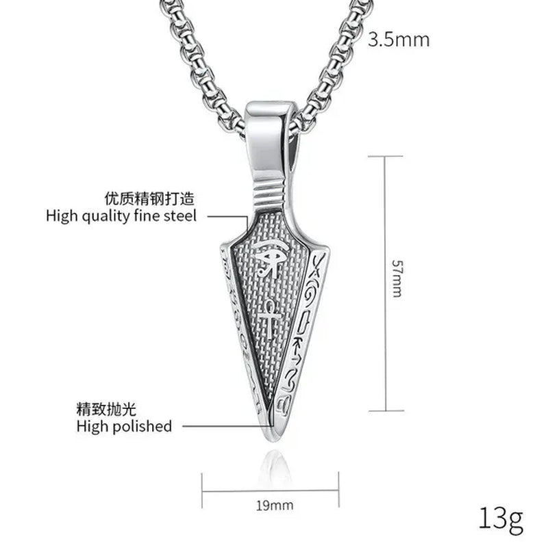 Egyptian the Eye of Horus Ankh Cross Arrowhead Pendant Hieroglyphic Writing of Ancient Egypt Titanium Steel Spearpoint Necklace for Women Men Jewelry