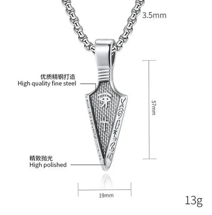 Egyptian the Eye of Horus Ankh Cross Arrowhead Pendant Hieroglyphic Writing of Ancient Egypt Titanium Steel Spearpoint Necklace for Women Men Jewelry