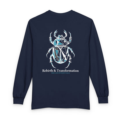 Strength Is Your Nature Long Sleeve Tee — Geometric Serpent Sword and Scarab Design