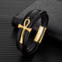 Multilayer Leather Ankh Bracelet 316L Steel Detail | Magnetic Clasp