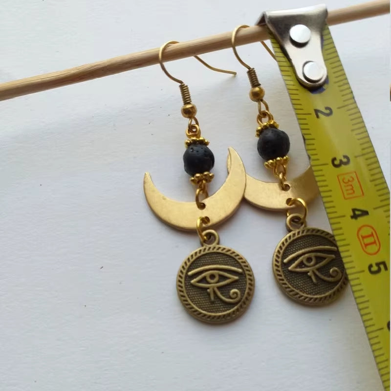 Celestial Crescent Drop Earrings Sun &amp; Moon Brass Statement