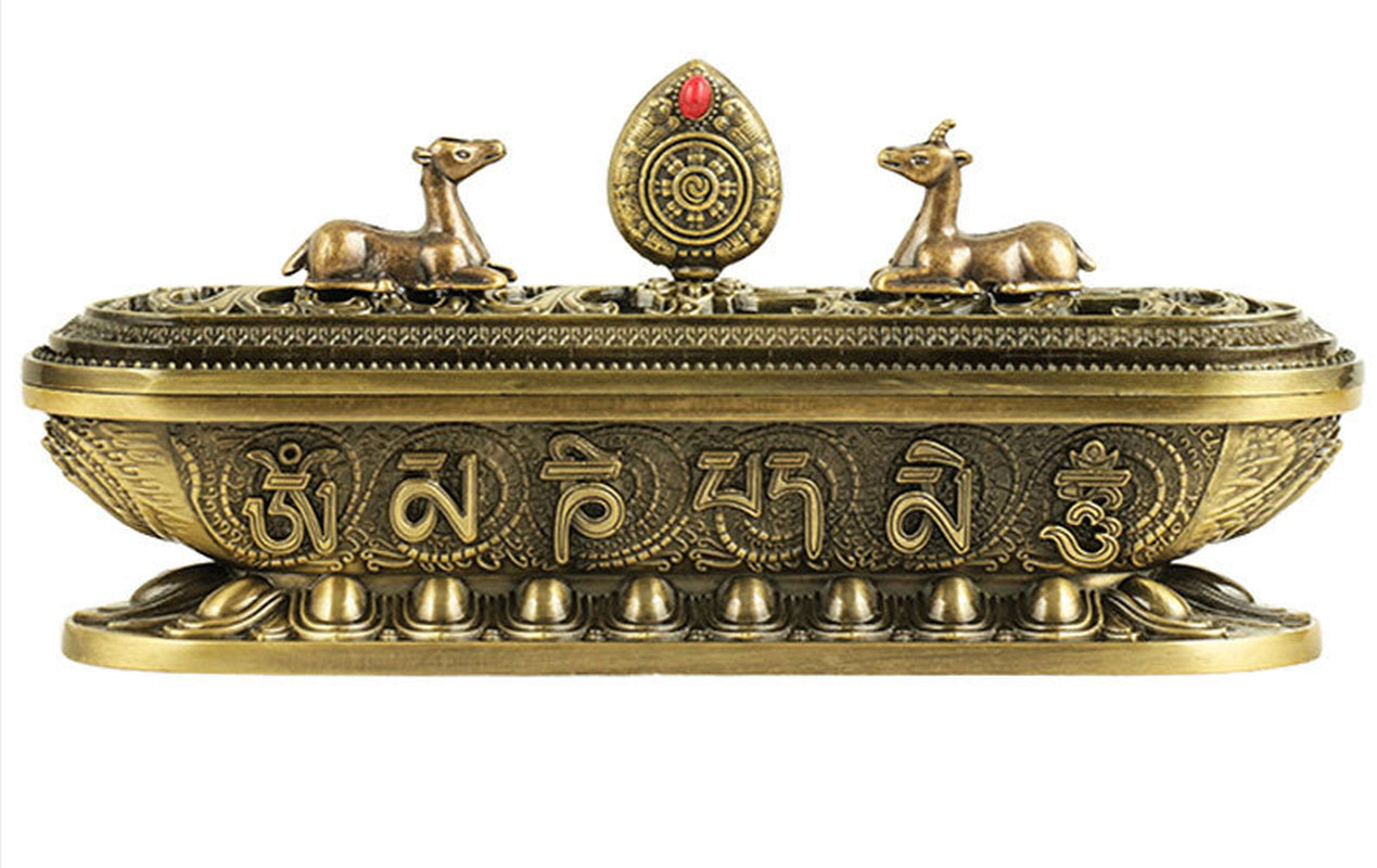 Antique Metal Lying Incense Burner Box 