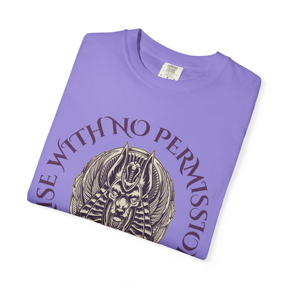 Rise With No Permission T-Shirt — Anubis Helmet Graphic Tee (“Your Song Is Your Spell”)
