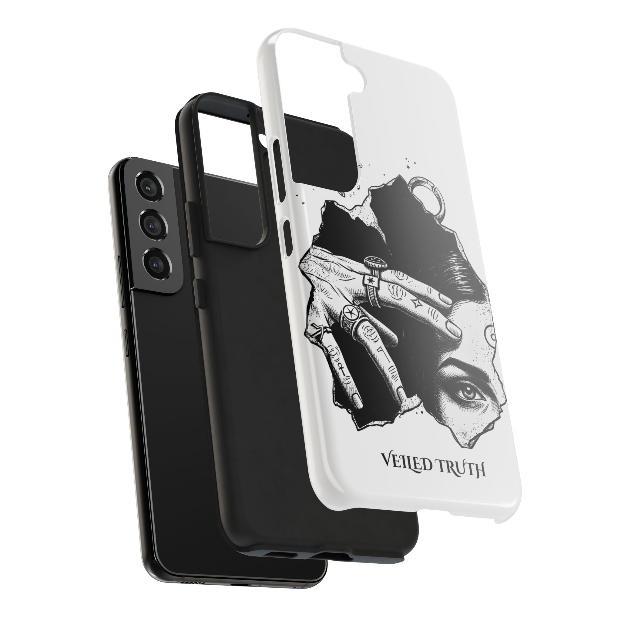 Tough Phone Case — Veiled Truth Black &amp; White Mystic Illustration