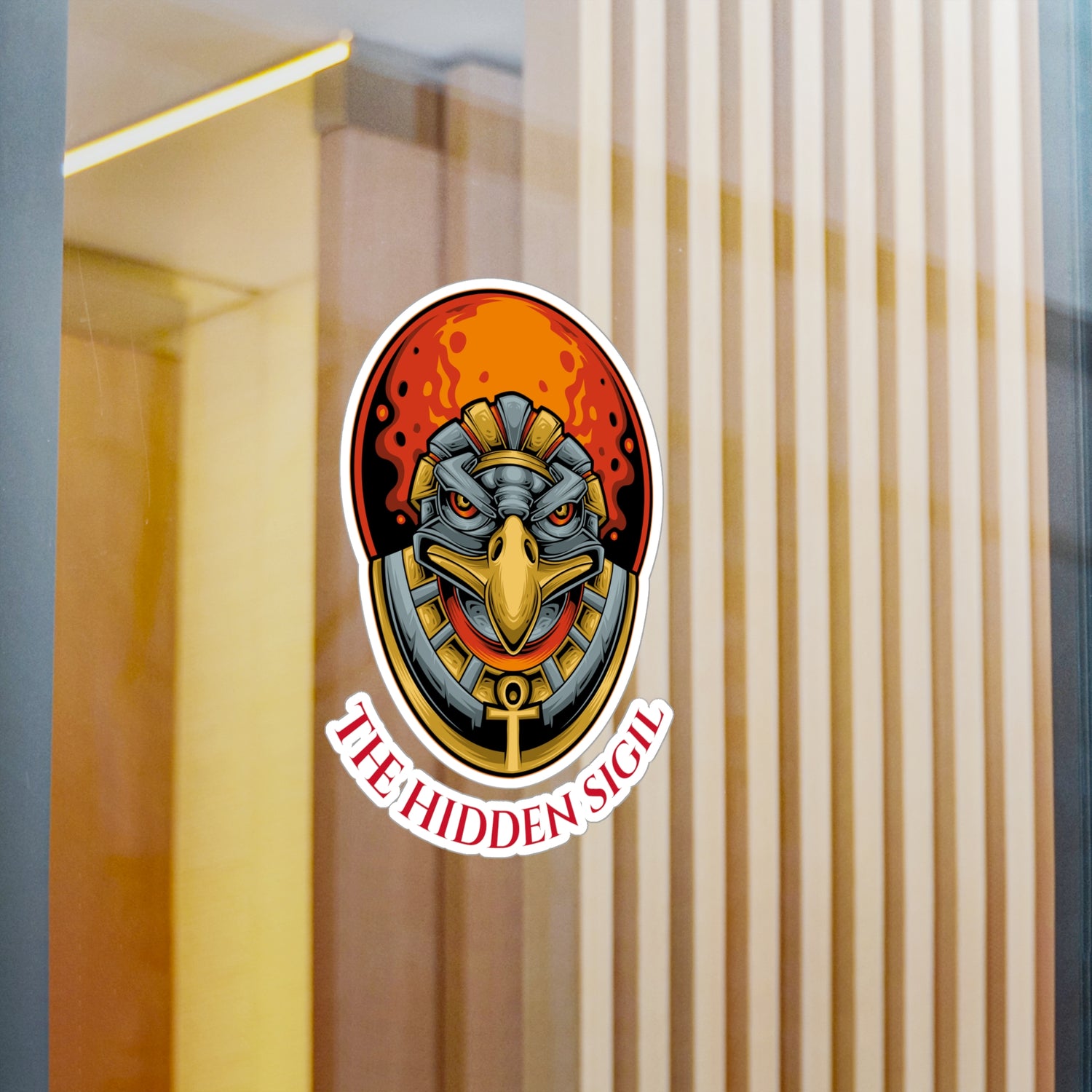 Egyptian Falcon Emblem Sticker — "The Hidden Sigil" Kiss-Cut Vinyl Decal