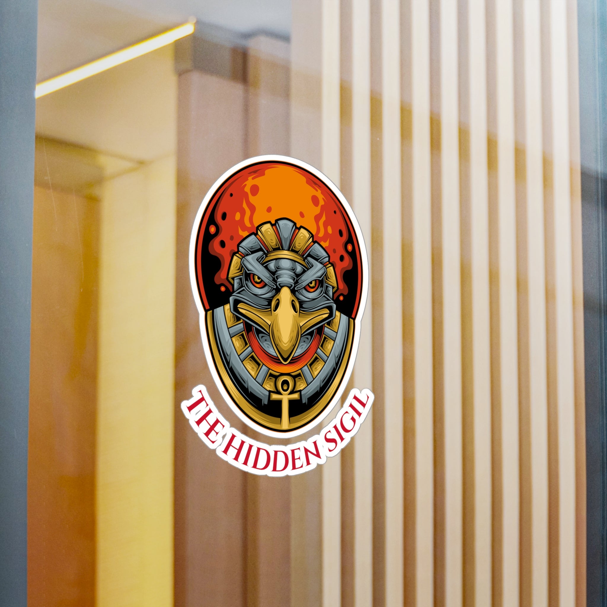 Egyptian Falcon Emblem Sticker — "The Hidden Sigil" Kiss-Cut Vinyl Decal