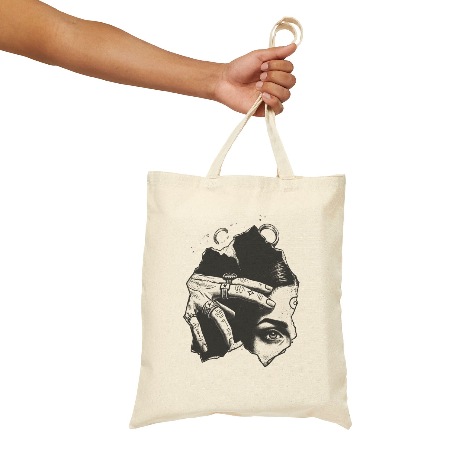 Canvas Tote Bag — Monochrome Surreal Portrait Art Tote