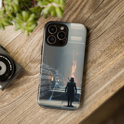 Phone Case - Cybermage Silhouette with Lightning Spell