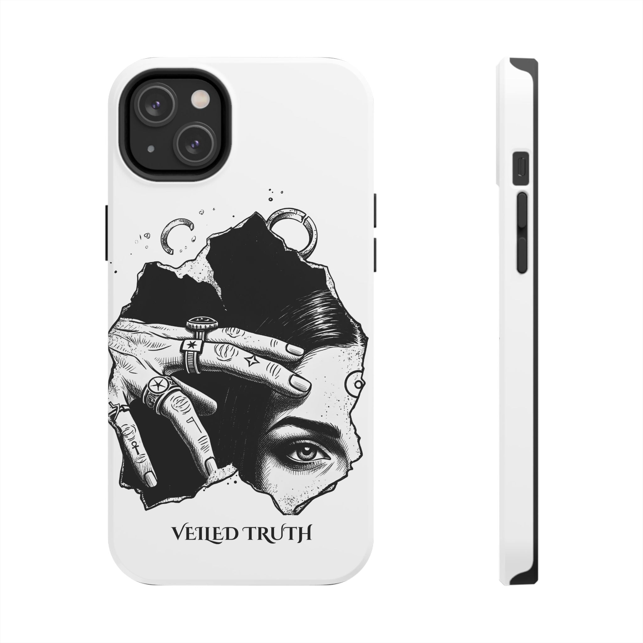 Tough Phone Case — Veiled Truth Black &amp; White Mystic Illustration