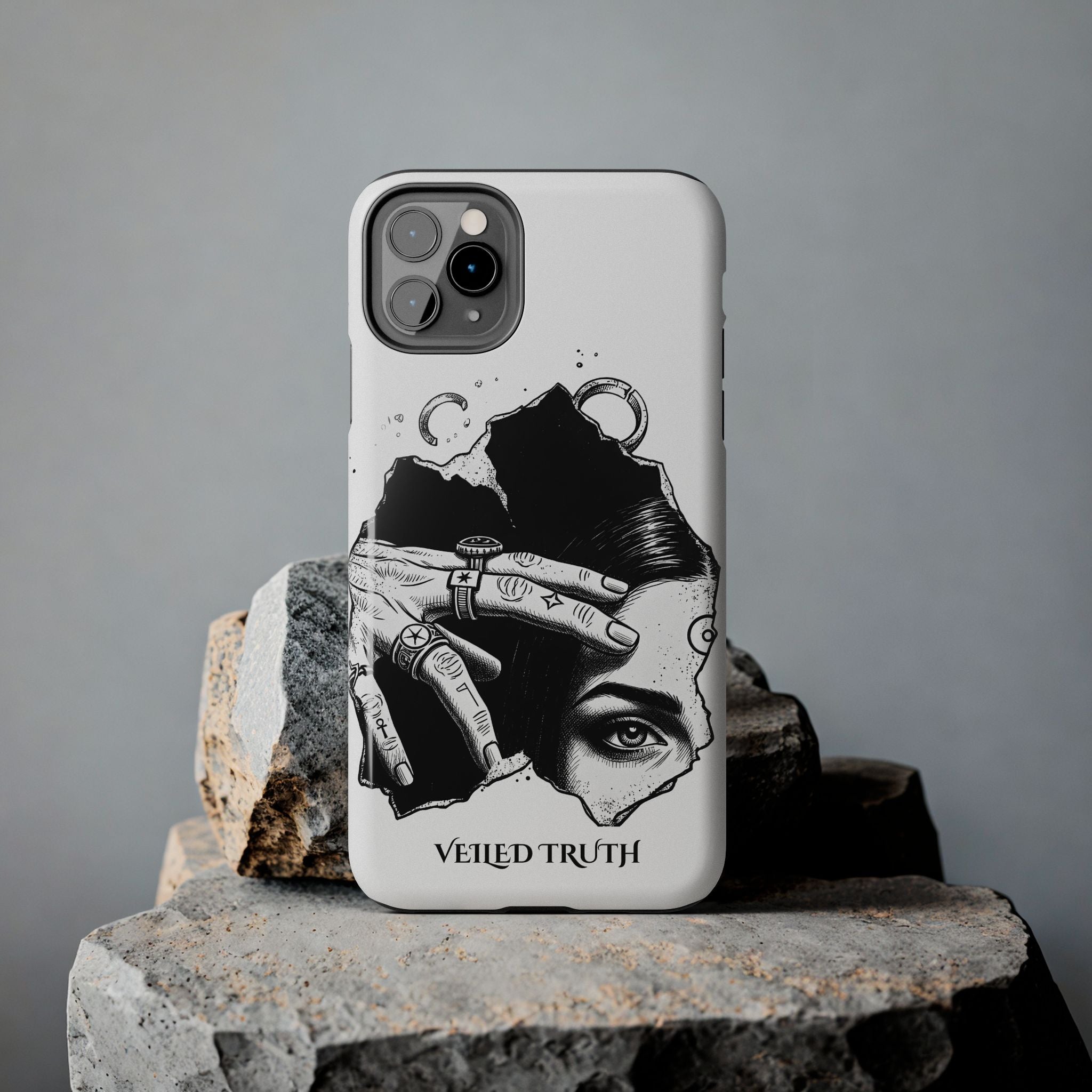 Tough Phone Case — Veiled Truth Black &amp; White Mystic Illustration