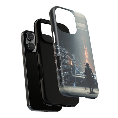 Phone Case - Cybermage Silhouette with Lightning Spell