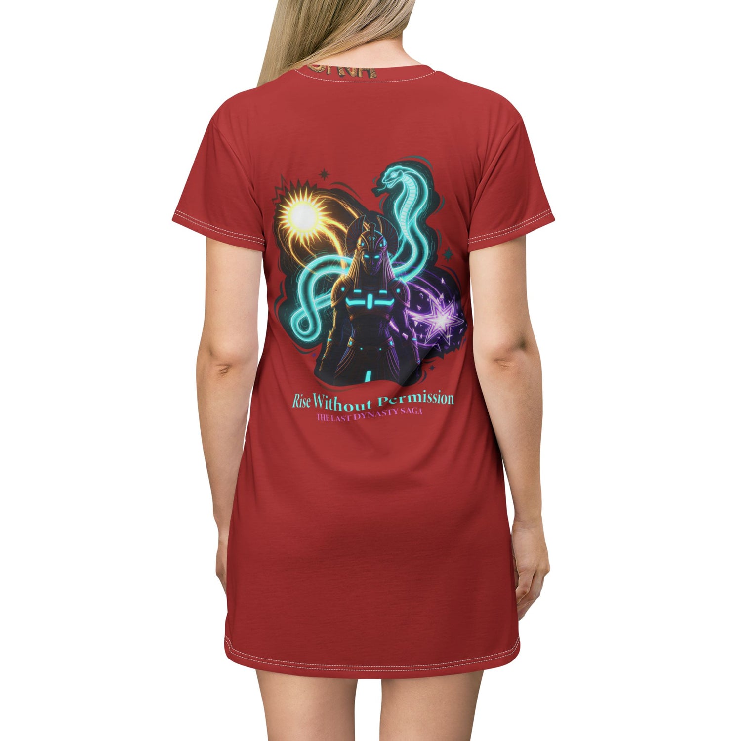 Mystic Ankh T-Shirt Dress — "Rise Without Permission" Graphic AOP