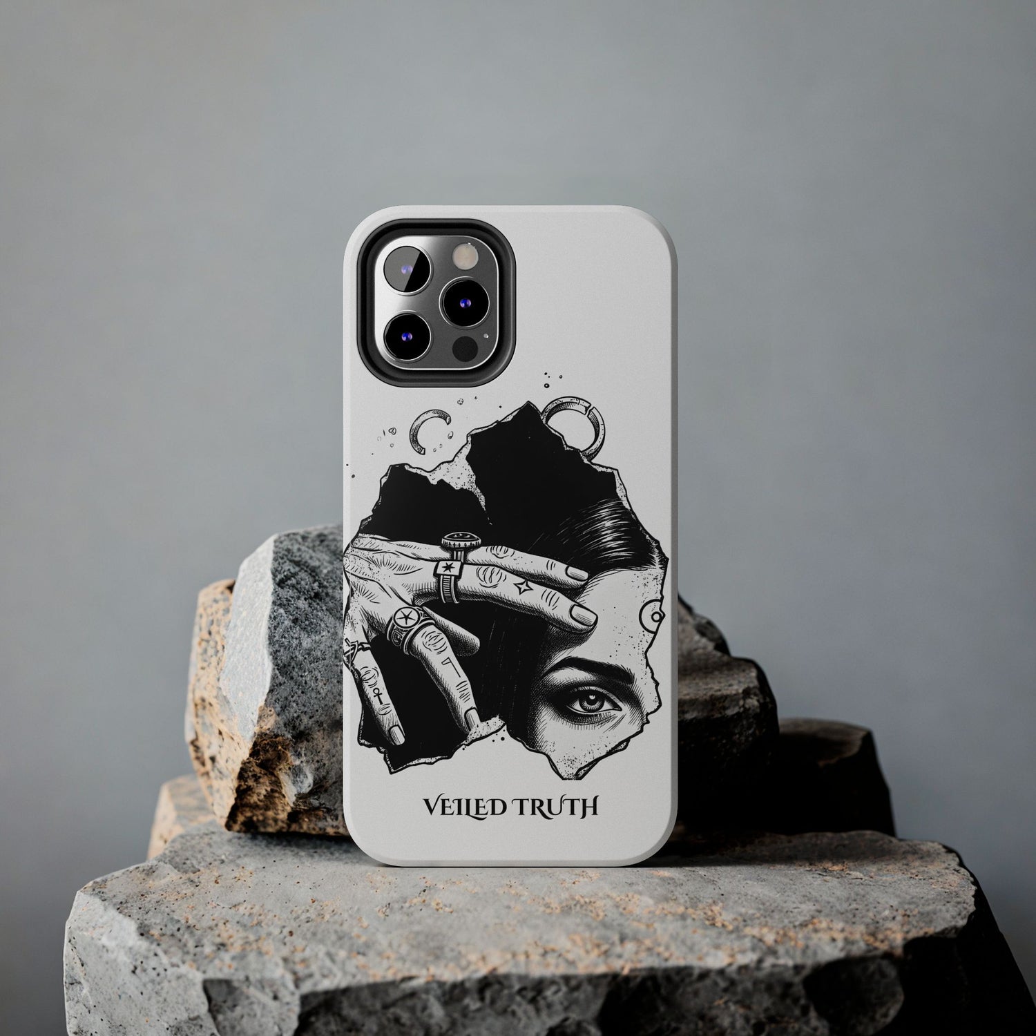 Tough Phone Case — Veiled Truth Black &amp; White Mystic Illustration