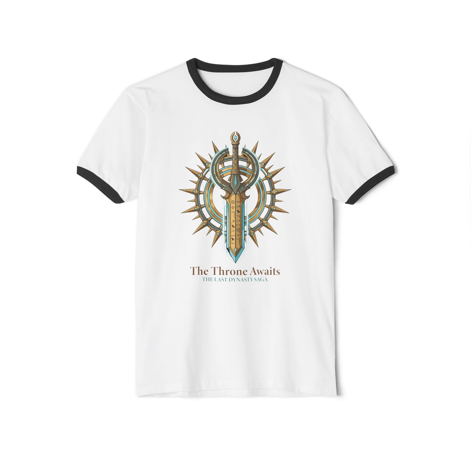 Ringer T-Shirt — "The Throne Awaits" Fantasy Sword Crest Tee