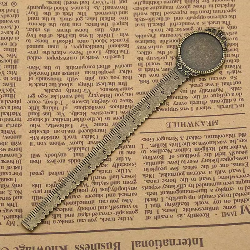 2-Piece 20mm Ruler Bookmark Base – Cabochon Setting (Vintage Metal)