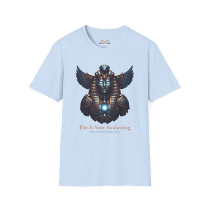 Egyptian Pharaoh Chest &amp; Serpent Back T-Shirt — "This Is Your Awakening / Endless Power"