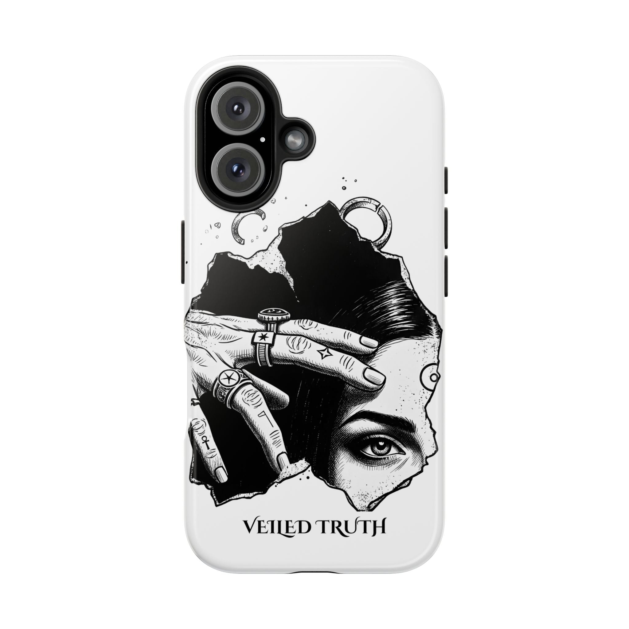Tough Phone Case — Veiled Truth Black &amp; White Mystic Illustration