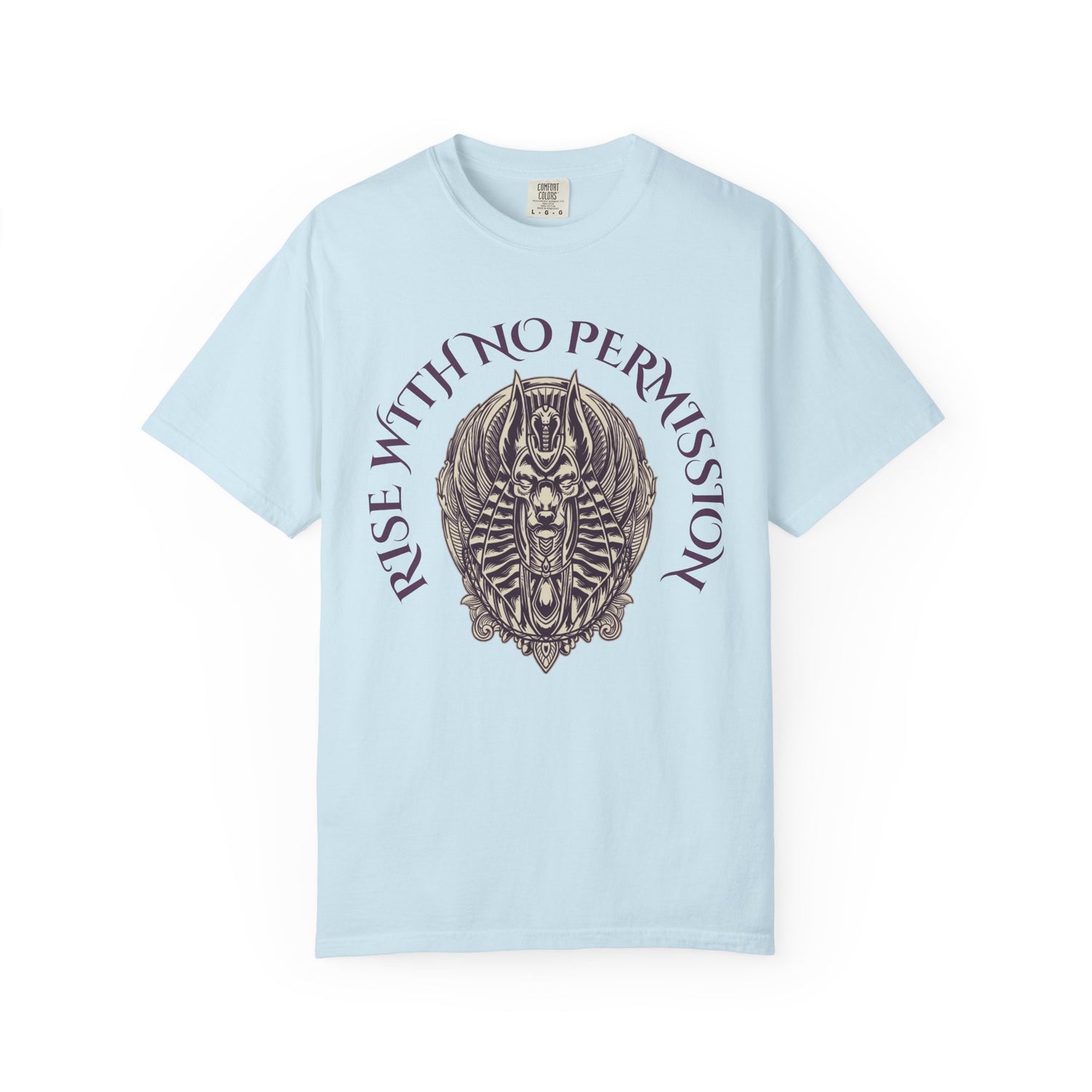 Rise With No Permission T-Shirt — Anubis Helmet Graphic Tee (“Your Song Is Your Spell”)