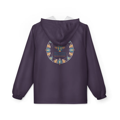 The Saga Temple Midnight Cat Windbreaker Jacket — Abstract Tribal Moon Design