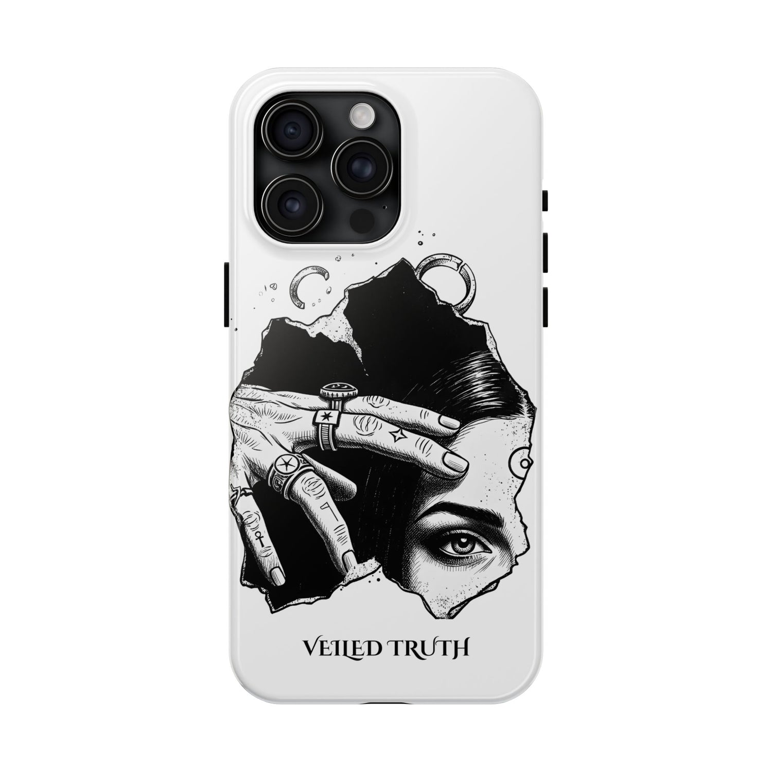 Tough Phone Case — Veiled Truth Black &amp; White Mystic Illustration