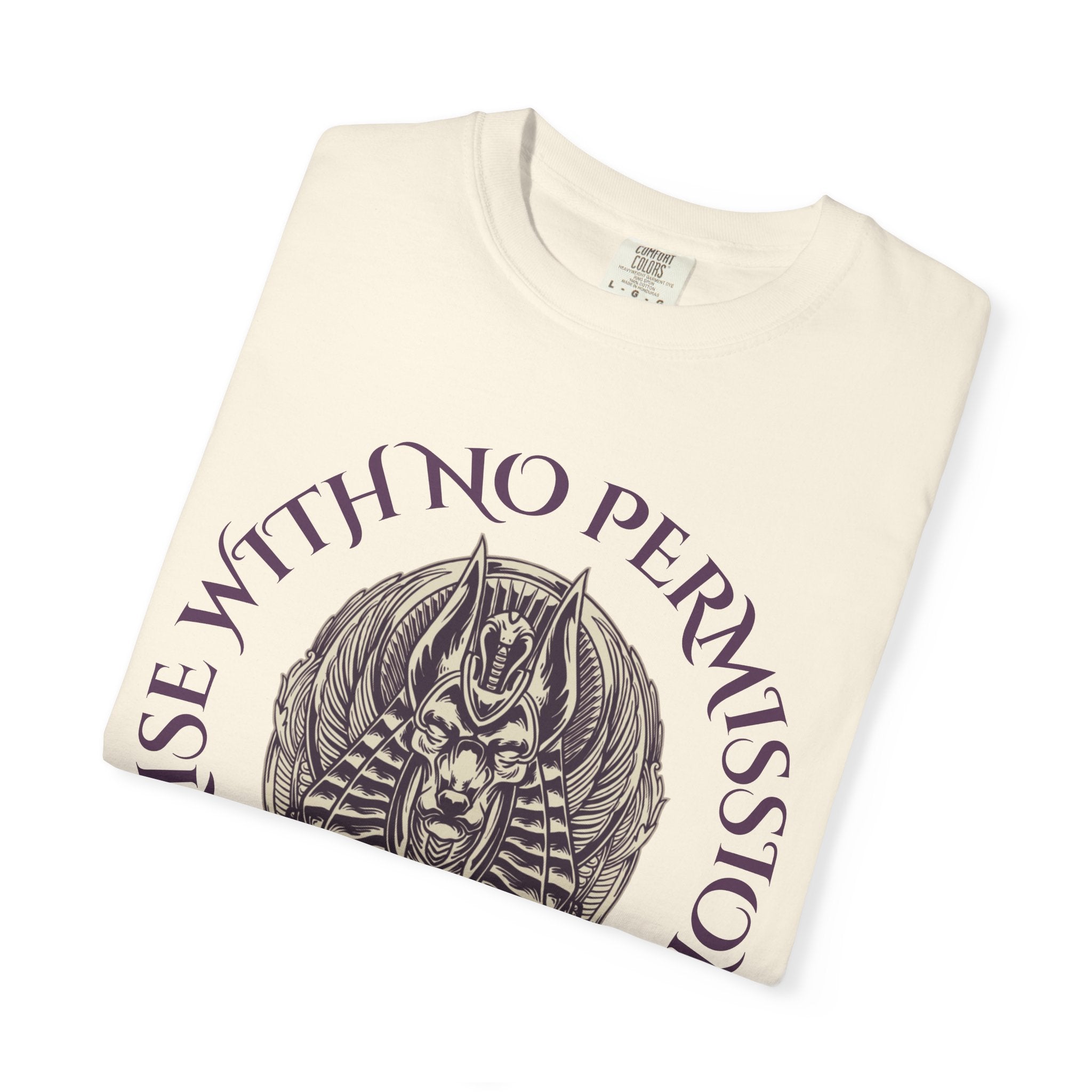 Rise With No Permission T-Shirt — Anubis Helmet Graphic Tee (“Your Song Is Your Spell”)