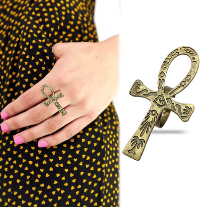 Carved Ankh Band Ring Adjustable Vintage Finish | Symbol of Life