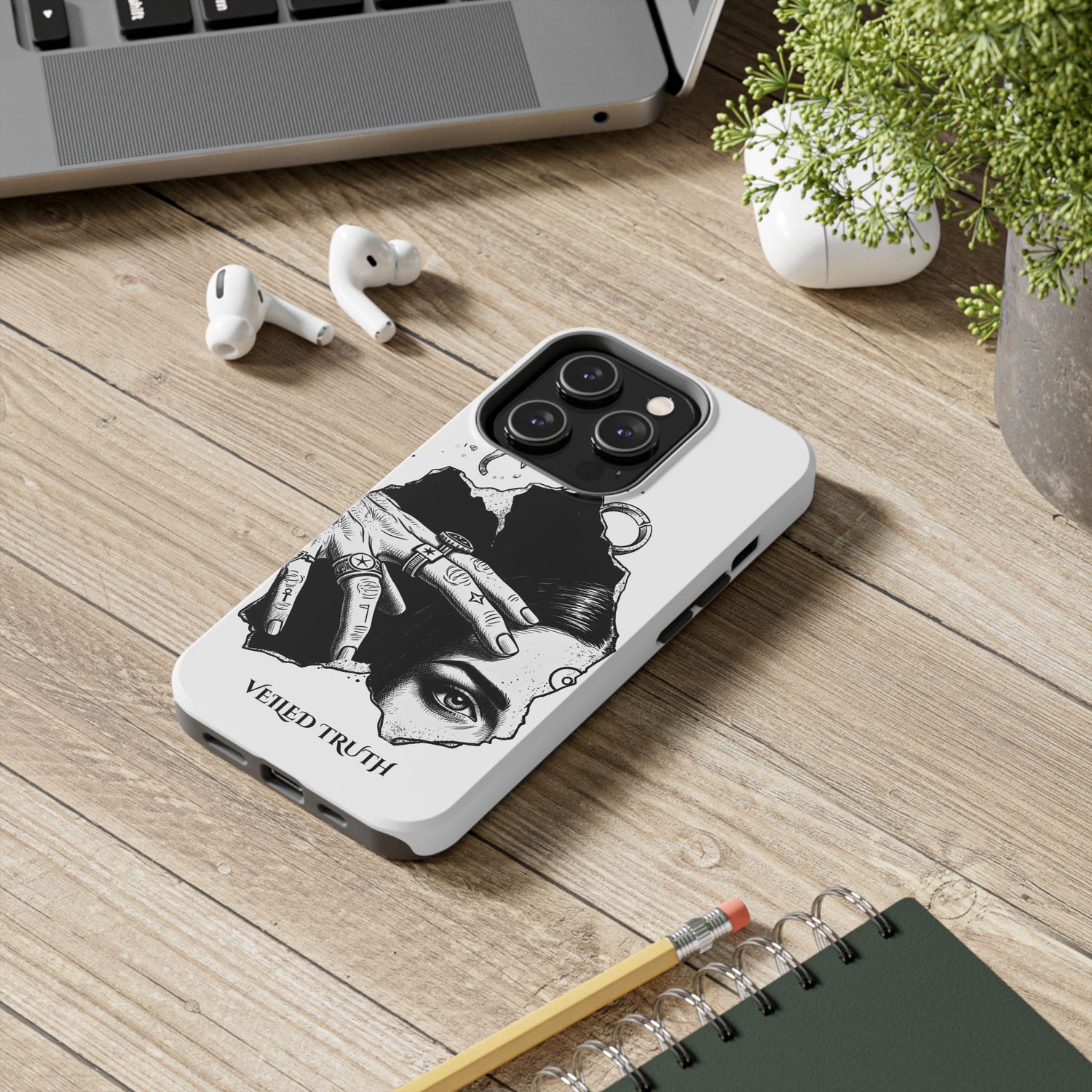 Tough Phone Case — Veiled Truth Black &amp; White Mystic Illustration