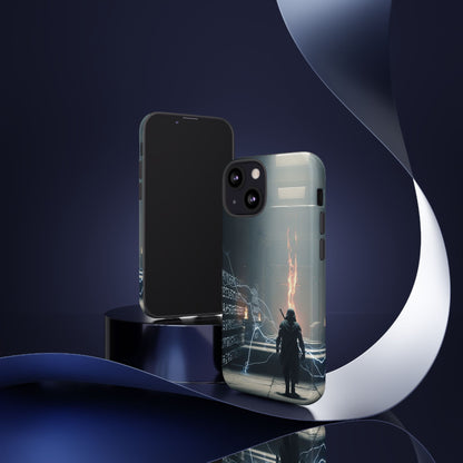 Phone Case - Cybermage Silhouette with Lightning Spell