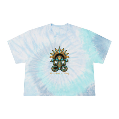 Tie-Dye Crop Tee — Celestial Snake &amp; Eye Graphic Women’s Crop Top