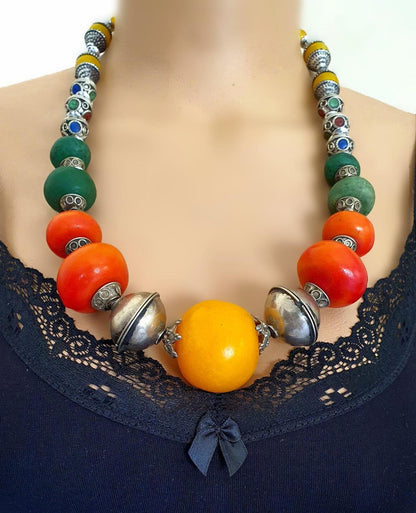 Tribal Heritage Statement Necklace Inspired by Traditional North African Craft