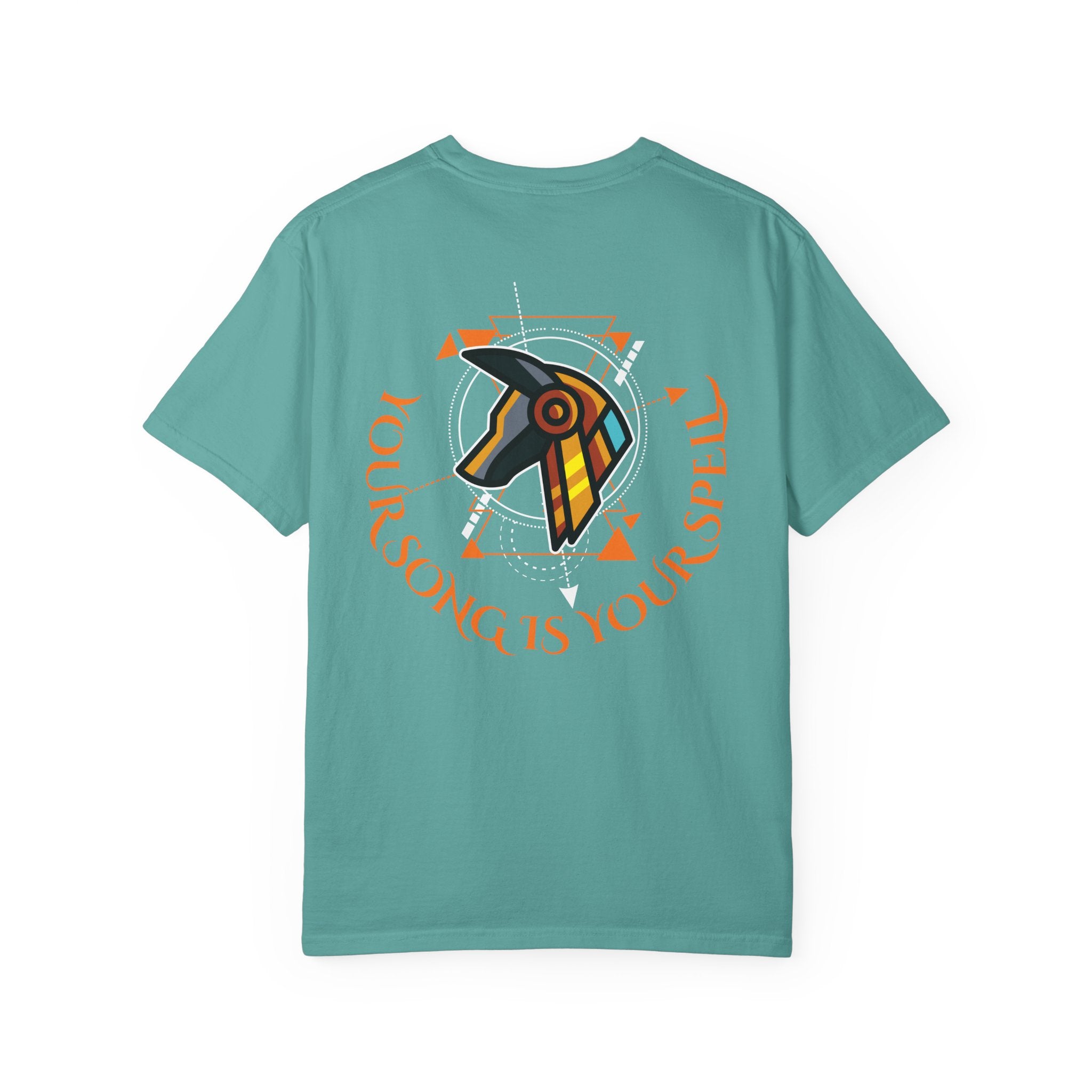 Rise With No Permission T-Shirt — Anubis Helmet Graphic Tee (“Your Song Is Your Spell”)